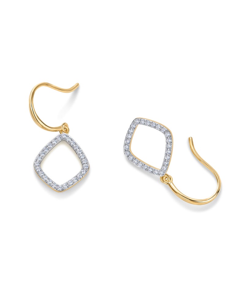 PAVOI 14K Yellow Gold Plated Two Toned Teardrop Diamond-Shaped Dangle Earrings for Women with Cubic Zirconia | Mixed Metals Geometric Earring Pair - Image 3