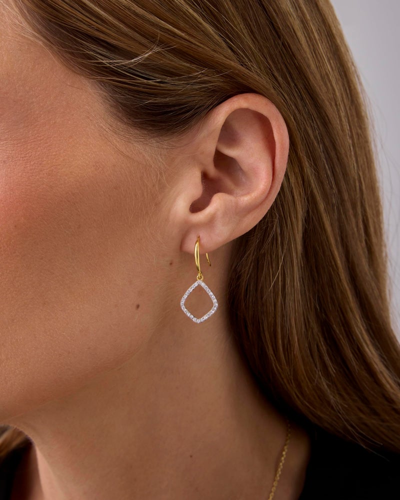 PAVOI 14K Yellow Gold Plated Two Toned Teardrop Diamond-Shaped Dangle Earrings for Women with Cubic Zirconia | Mixed Metals Geometric Earring Pair - Image 2