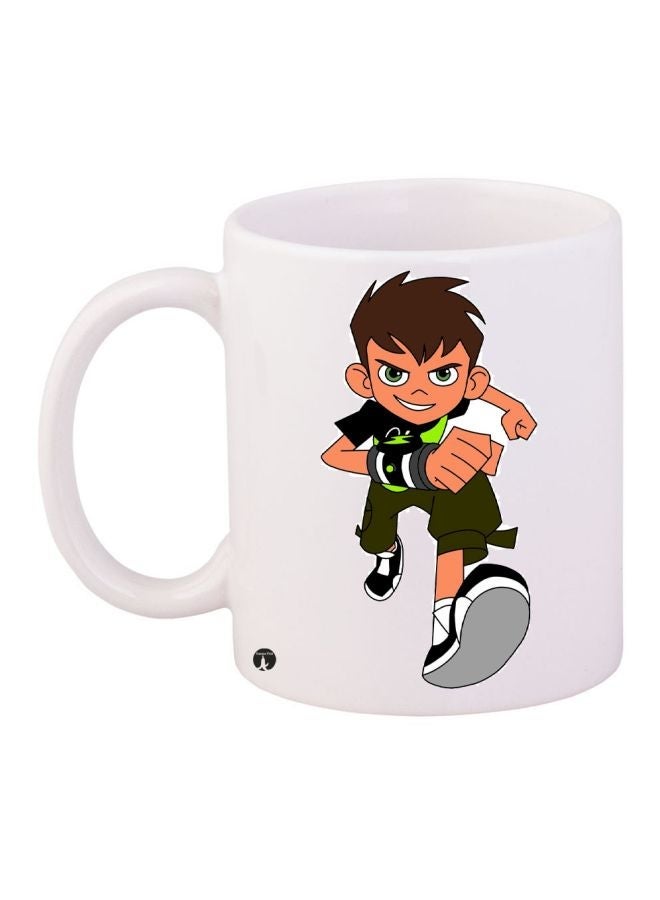 RYN Cartoon Printed Coffee Mug White/Beige/Green 11ounce