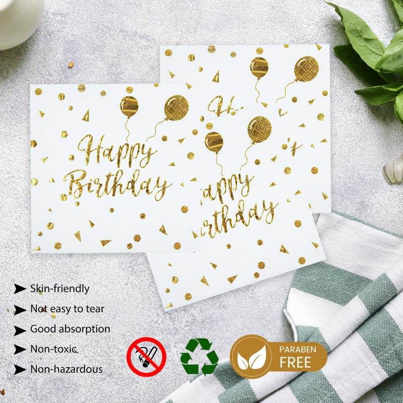 HFBOBP 50PCS Happy Birthday Paper Plates and Napkins - 7 Inch Birthday Cake Plates Scalloped White and Gold Dessert Plates and 6.5 Inch Napkins Disposable Tableware Set, Serves 25 - Image 5