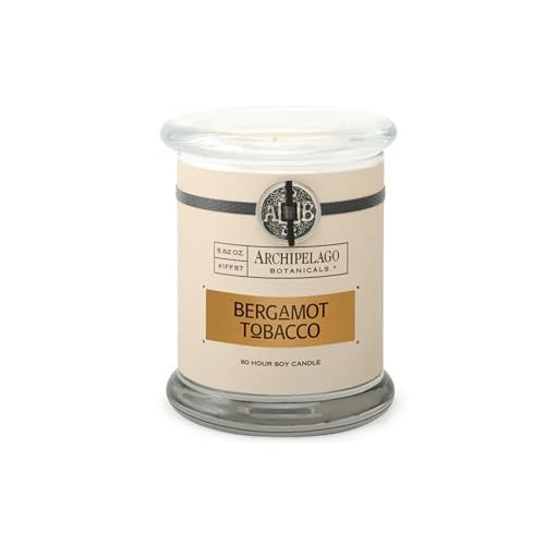 Archipelago Botanicals شمعة أرخبيل بوتانيكالز المعطرة مصنوعة يدويًا من شمع فاخر، تحترق لمدة تقارب 60 ساعة، برغموت تبغ، شمعة صويا في جرة زجاجية، 4.5 بوصة، 8.6 أونصة - Image 1