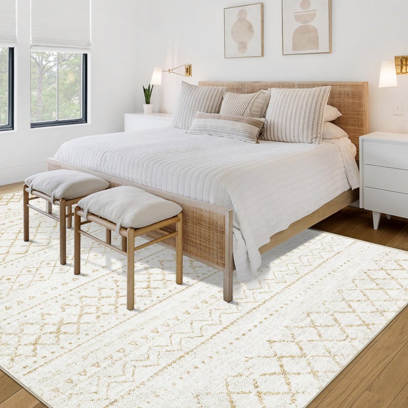 Aoyaomi Area Rug for Living Room 6x9: Large Washable Boho Moroccan Rugs Geometric Neutral Rug, Non-Slip Foldable Morden Farmhouse Indoor Floor Carpet for Bedroom Dining Table Home(Beige,6X9) - Image 2