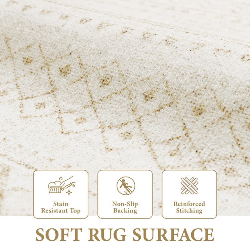 Aoyaomi Area Rug for Living Room 6x9: Large Washable Boho Moroccan Rugs Geometric Neutral Rug, Non-Slip Foldable Morden Farmhouse Indoor Floor Carpet for Bedroom Dining Table Home(Beige,6X9) - Image 3