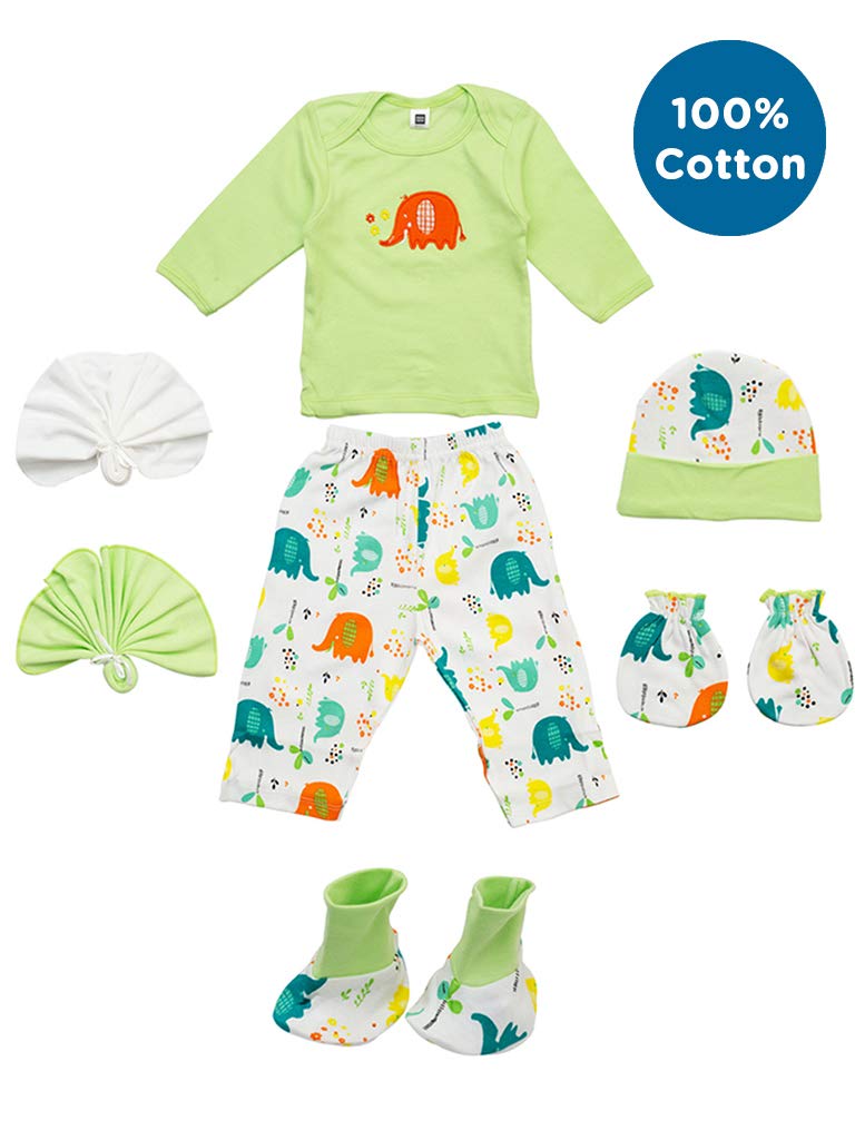 Mee Mee New Born Baby Gift Set | Soft Cotton Clothing Essentials for Infants/Baby Girls, Boys | Baby Shower Clothing Hamper (7 Pieces, Green) | Ideal Gift for New Born Baby - Image 2