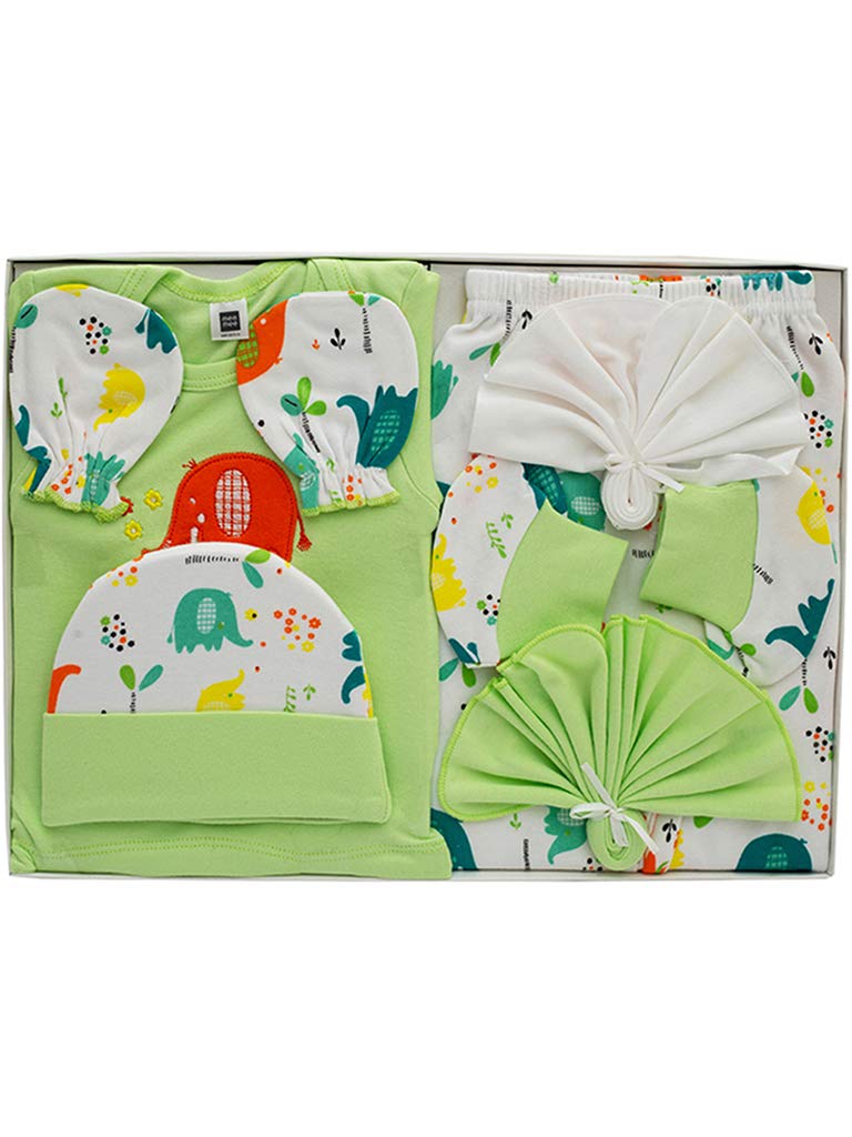 Mee Mee New Born Baby Gift Set | Soft Cotton Clothing Essentials for Infants/Baby Girls, Boys | Baby Shower Clothing Hamper (7 Pieces, Green) | Ideal Gift for New Born Baby - Image 3