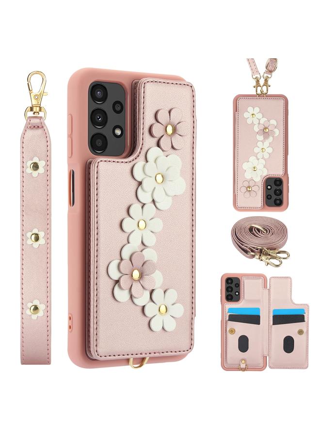 erorex Case For Samsung Galaxy A13 5G / 4G Crossbody Flower Pattern Leather Phone Case - Image 1