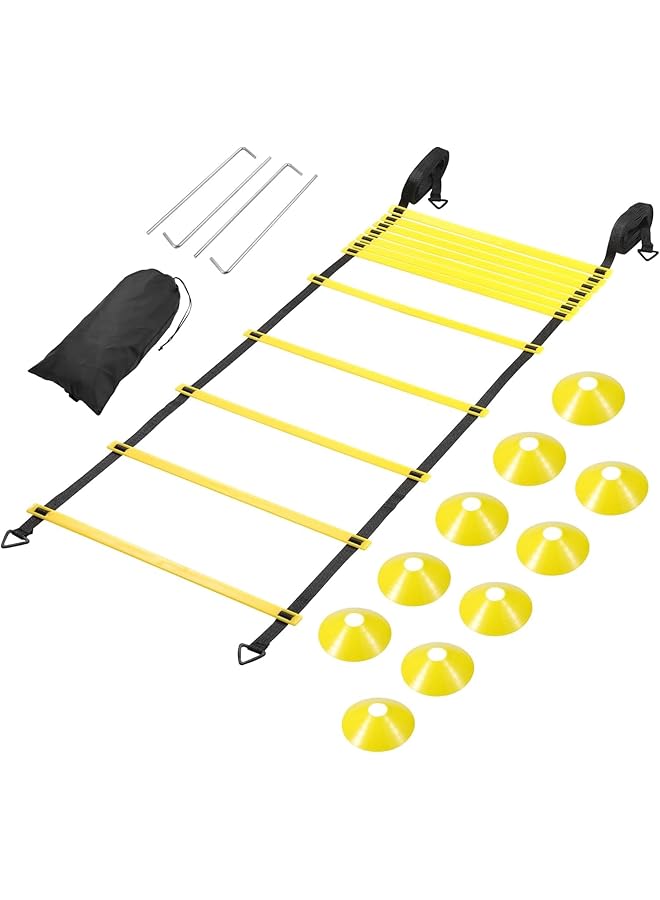 PROMASS Agility Ladder Training Set For Soccer With Agility Ladder 12 Rungs & 10 Agility Cones, With Steel Stakes And Carry Bag, Soccer, Speed, Football Fitness Feet Training Equipment For All Ages - Image 1