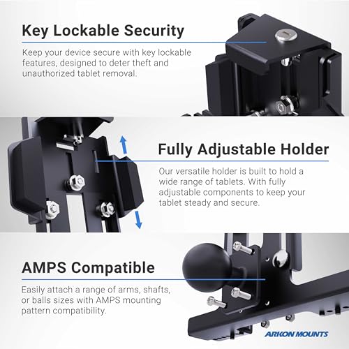 Arkon حامل لوحي معدني من ARKON مع قفل لتركيب على سكة المقعد أو الأرضية مع ذراع قابلة للتعديل للسيارات أو الشاحنات، يعمل مع iPad Air الجيل الخامس و iPad الجيل التاسع، سهل التركيب، مكونات قوية TAB488L22AL - Image 4
