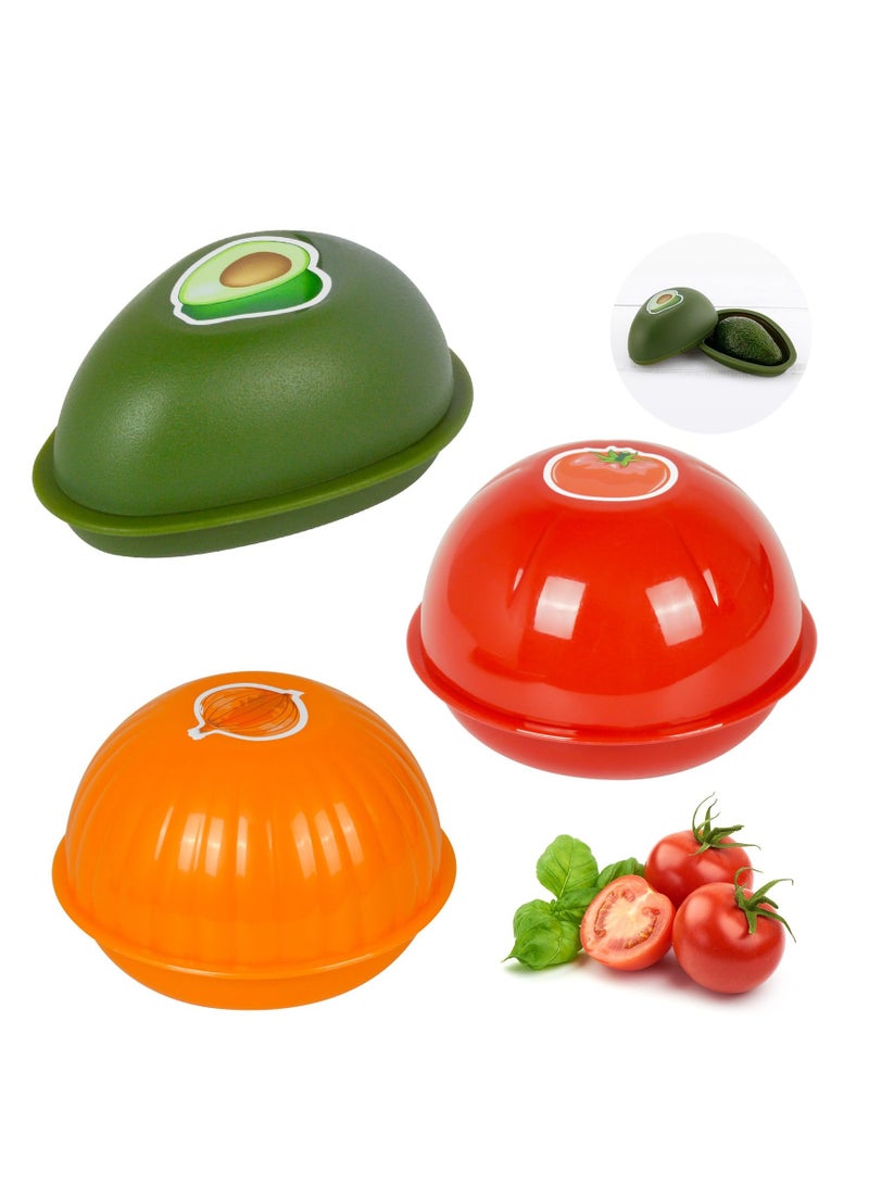 SYOSI 3Pcs Plastic Vegetable Fresh Storage Box, Fruit and Vegetable Shaped Sealed Keeper Food Saver Storage Containers, Vegetable Crisper, Tomato Saver, Onion Container and Avocado Saver - Image 1
