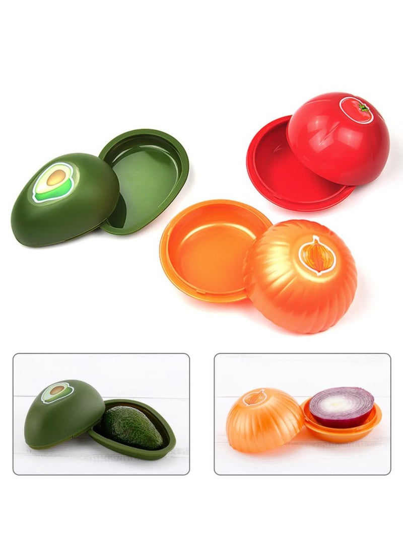 SYOSI 3Pcs Plastic Vegetable Fresh Storage Box, Fruit and Vegetable Shaped Sealed Keeper Food Saver Storage Containers, Vegetable Crisper, Tomato Saver, Onion Container and Avocado Saver - Image 2