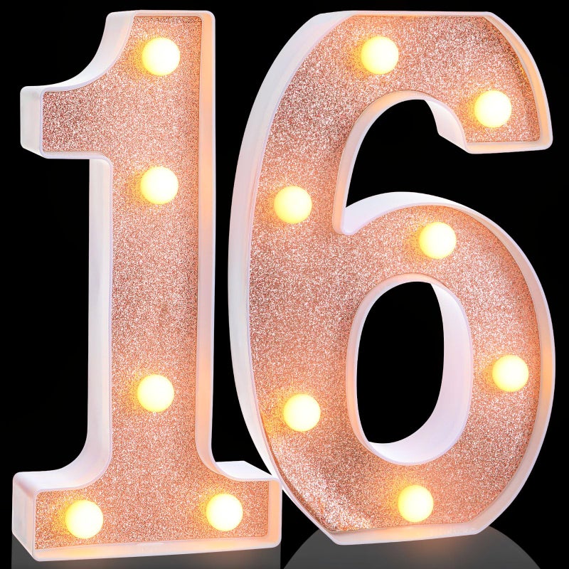 Treela 87 Birthday Decorative LED Light up Numbers Glitter Marquee Number Sign for Night Birthday Party Decorations Anniversary Bar LED Sign Backdrop Wall Table Centerpieces16thRose Gold