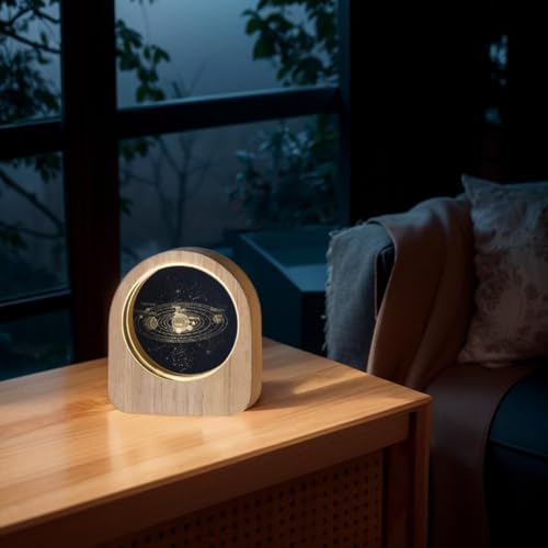 FLYNGO Solar System Crystal Night Light for Bedroom, Creative Engraved Night Lamp for Kids Room, USB Table LED Lamp with Wooden Base, Light for Home Office Decoration Birthday Gift (Solar) - Image 4