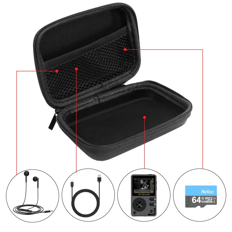 HIFI WALKER MP3 Player Case for HIFI WALKER H2/ H2 Touch/ G7/ G7 Mini and Other Music Players, 4.5inch Portable Hard EVA Case, Protective Travel Case for MP3 & MP4 Players, USB Cable, Earphones, Memory Cards - Image 3