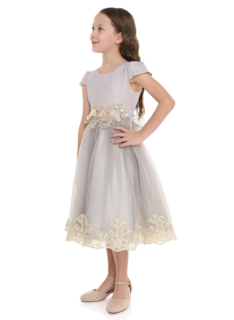 victor and jane Floral Waist Tulle Dress