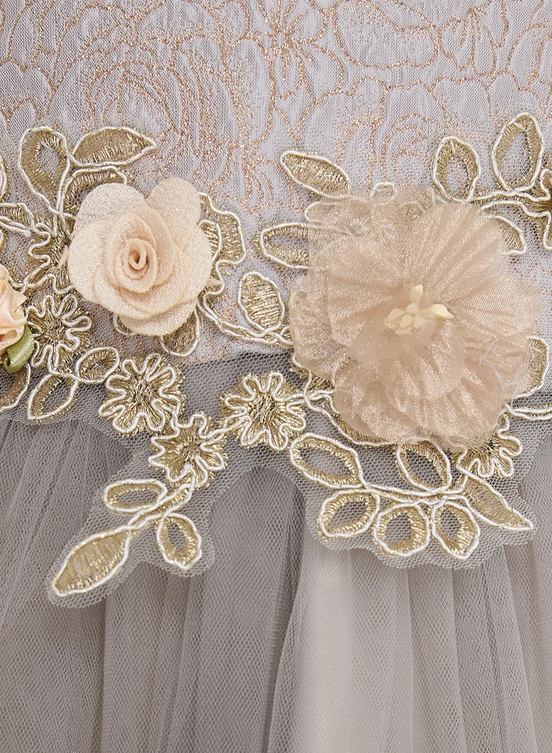 victor and jane Floral Waist Tulle Dress