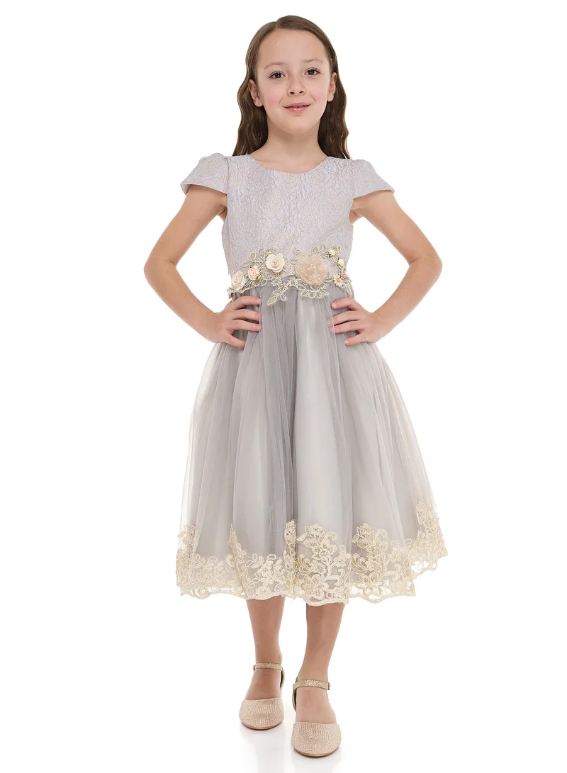 victor and jane Floral Waist Tulle Dress