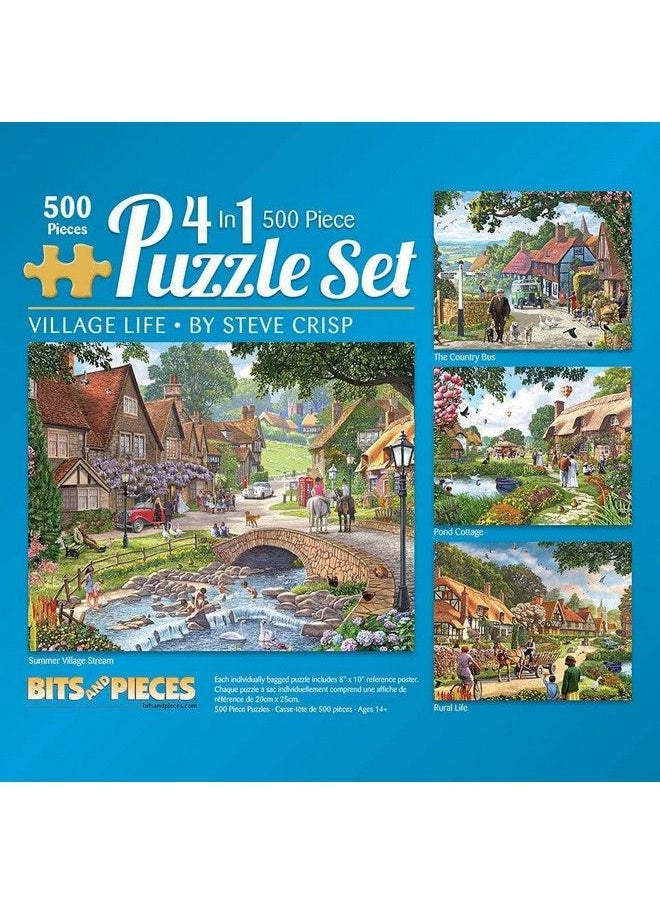 Bits and Pieces 4 In 1 Multi Pack 500 Piece Jigsaw Puzzles For Adults Each Measures 16" X 20" (46Cm X 61Cm) Village Life By Artist Steve Crisp  - Image 1