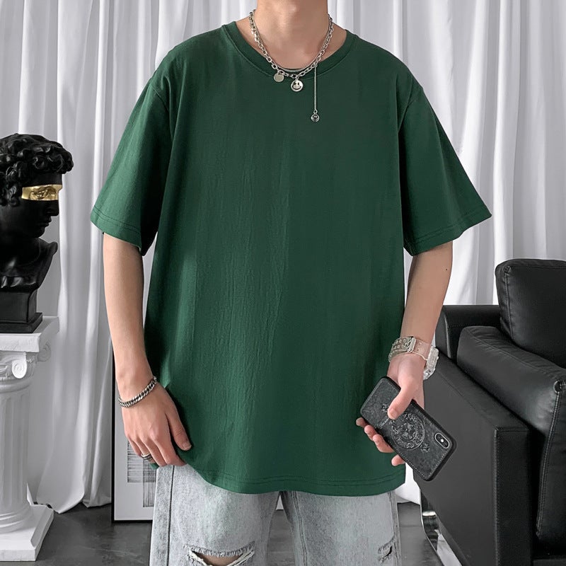 Pure White Youth Quarter-Sleeved T-Shirt Male Students Ins Trendy Hong Kong Style Half-Sleeved Top t Summer Round Neck Short-Sleeved T-Shirt - Image 1