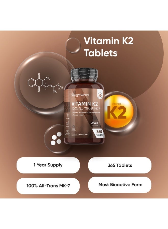 فيتامين ك2 MK7 أقراص 200 ميكروغرام – يدعم تخثر الدم، وصحة العظام والبشرة، 365 قرص، صنع في المملكة المتحدة - Image 2