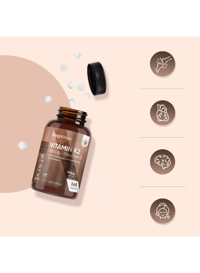 فيتامين ك2 MK7 أقراص 200 ميكروغرام – يدعم تخثر الدم، وصحة العظام والبشرة، 365 قرص، صنع في المملكة المتحدة - Image 3