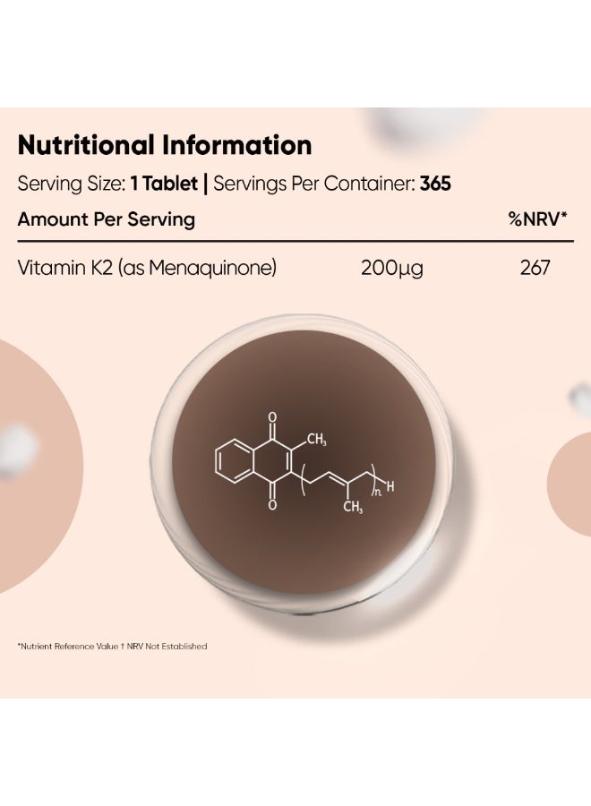 فيتامين ك2 MK7 أقراص 200 ميكروغرام – يدعم تخثر الدم، وصحة العظام والبشرة، 365 قرص، صنع في المملكة المتحدة - Image 5