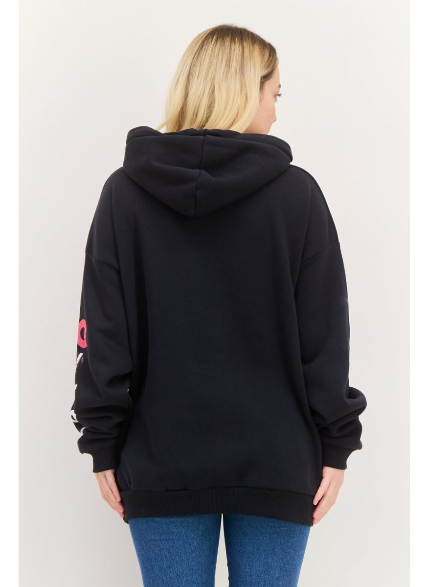 Bershka Women Hooded Long Sleeves Game Squad Sweatshirt, Black  - Image 3