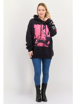 Bershka Women Hooded Long Sleeves Game Squad Sweatshirt, Black  - Image 4