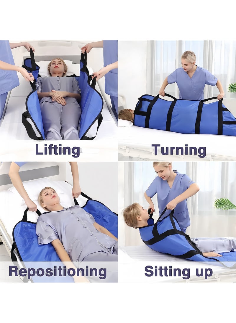 Angola Panda Positioning Bed Pad with Reinforced Handles 43" x 36" Patient Transfer Sheet Aid Assistant for Body Lifting, Turning, Repositioning, for Elderly, Incontinence, Caregiver, Blue - Image 2