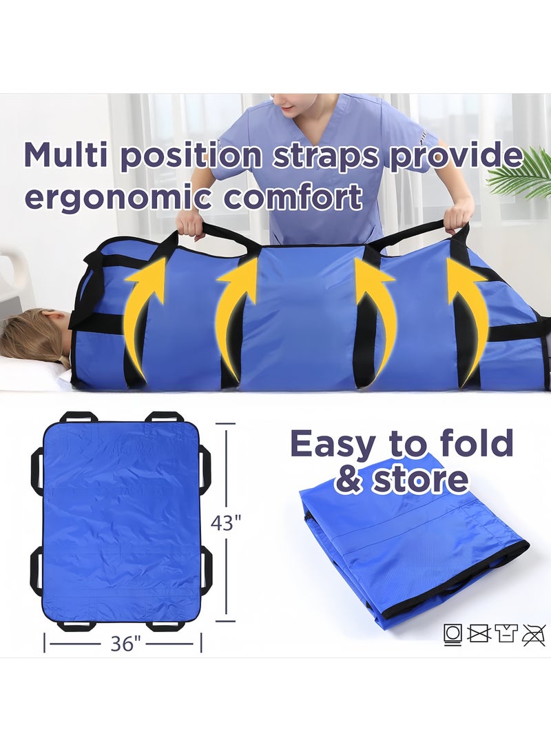 Angola Panda Positioning Bed Pad with Reinforced Handles 43" x 36" Patient Transfer Sheet Aid Assistant for Body Lifting, Turning, Repositioning, for Elderly, Incontinence, Caregiver, Blue - Image 3