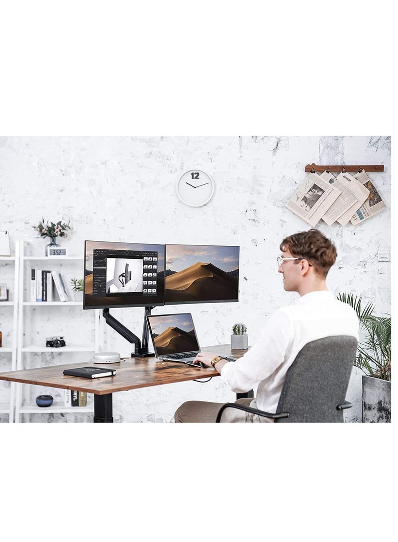 ELTRAZONE Dual Monitor Mount Stand - Height Adjustable Monitor Arm Stand Fully Articulating Counterbalance Gas Spring Desk Mount for Two 17 to 32 inch Screens - Image 2