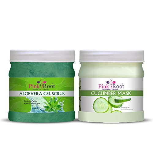 Pink Root Aloe Vera Gel Scrub 500gm with Cucumber Mask 500gm - Image 1