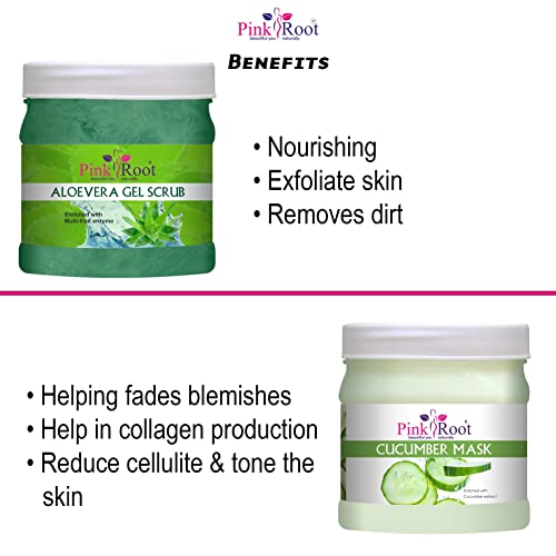 Pink Root Aloe Vera Gel Scrub 500gm with Cucumber Mask 500gm - Image 5