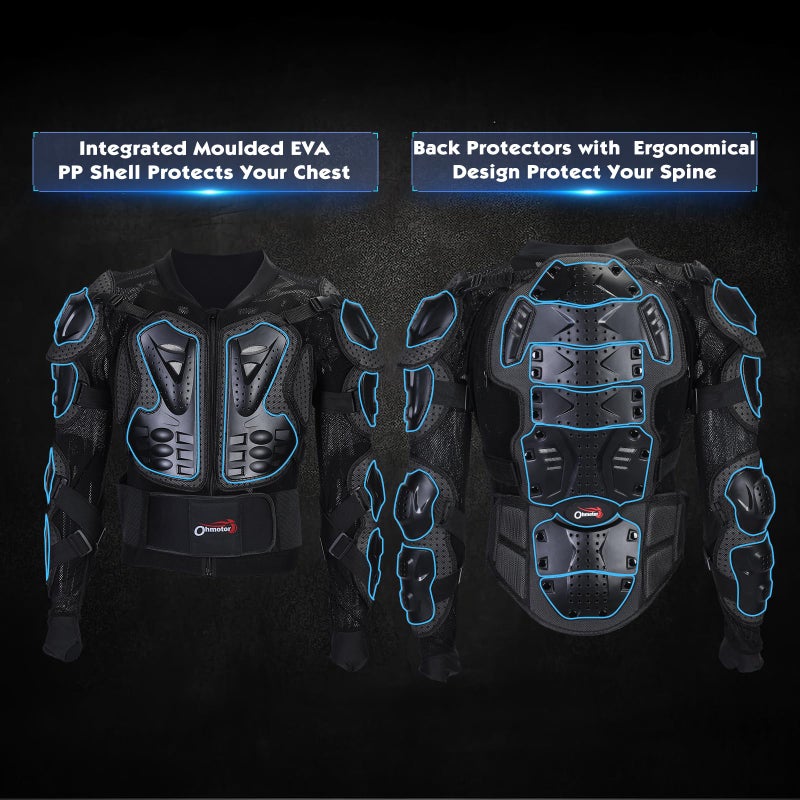 OHMOTOR Motorcycle Protective Jacket Armour for Men, Chest Back Spine Full Body Protector Armor, Motorbike Motocross Riding Protective Gear Armoured Jacket for KTM, MTB, ATV, Dirt Bike (Black, 2XL) - Image 3