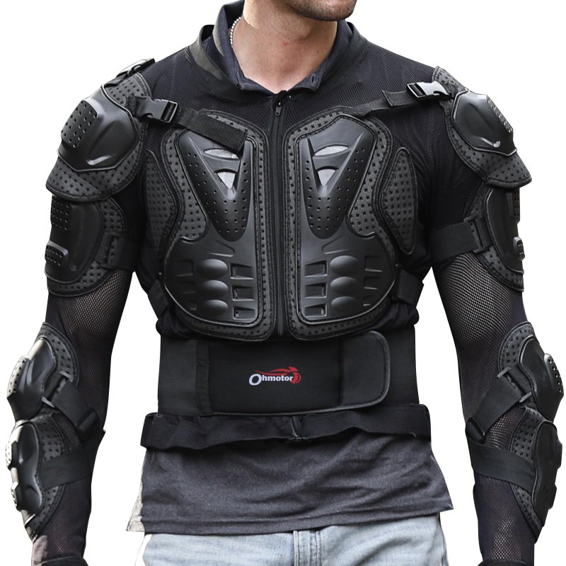 OHMOTOR Motorcycle Protective Jacket Armour for Men, Chest Back Spine Full Body Protector Armor, Motorbike Motocross Riding Protective Gear Armoured Jacket for KTM, MTB, ATV, Dirt Bike (Black, 2XL) - Image 1