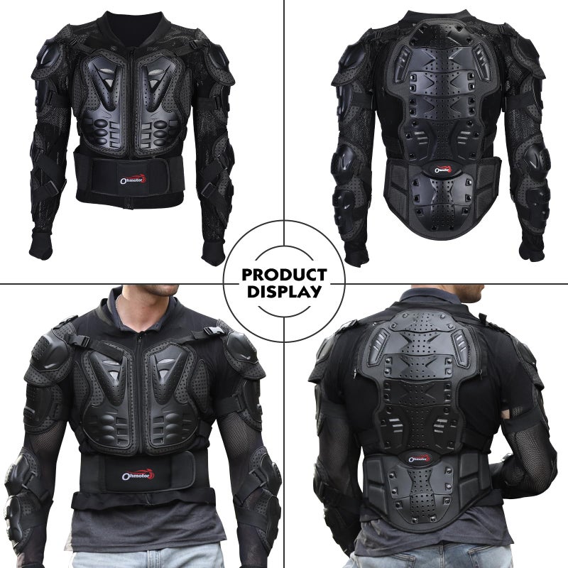OHMOTOR Motorcycle Protective Jacket Armour for Men, Chest Back Spine Full Body Protector Armor, Motorbike Motocross Riding Protective Gear Armoured Jacket for KTM, MTB, ATV, Dirt Bike (Black, 2XL) - Image 2
