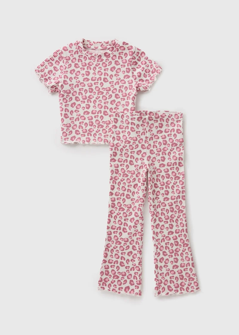 Matalan Girls Pink Leopard Print Top & Flare Set