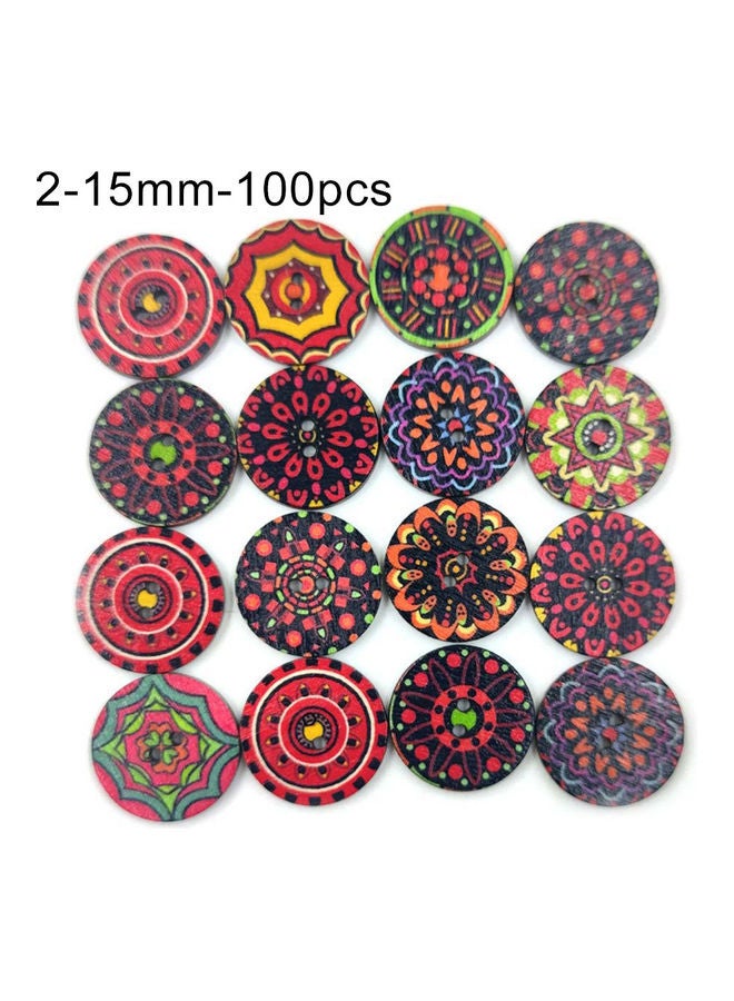 NIBEMINENT 100-Piece Bohemian Style Retro Pattern Round Shape Wooden Button Multicolour