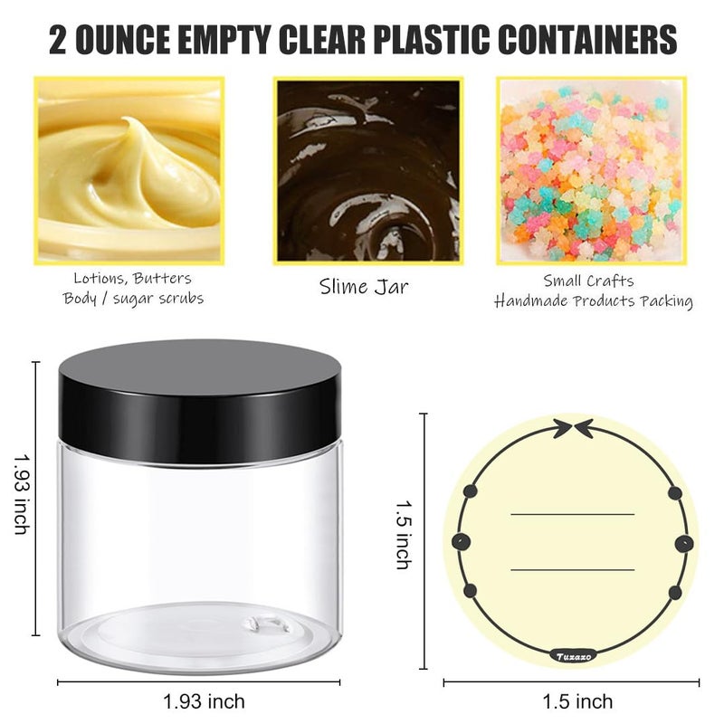 TUZAZO 2 Oz Plastic Container Jars with Lids BPA Free, Empty Round Clear Cosmetic Containers Plastic Slime Jars for Lotion, Cream, Ointments, Samples, Makeup, Travel Storage (12 Pack) - Image 2