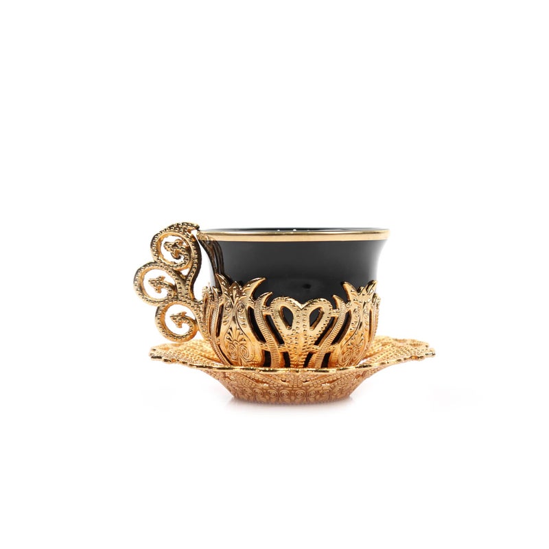 Alisveristime 12 Pc Turkish Greek Arabic Coffee Espresso Cup Saucer Porcelain Set (Black Gold) - Image 4