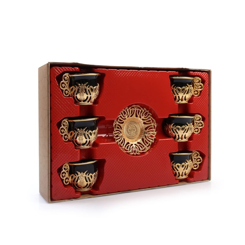 Alisveristime 12 Pc Turkish Greek Arabic Coffee Espresso Cup Saucer Porcelain Set (Black Gold) - Image 5