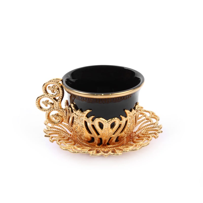 Alisveristime 12 Pc Turkish Greek Arabic Coffee Espresso Cup Saucer Porcelain Set (Black Gold) - Image 3