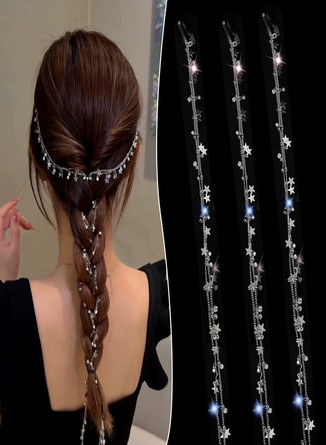 NICENEEDED 3Pcs Hair Chain for Braids, Silver Moon Star Tassel Hair Jewelry, 18 Inches Long Hair Clip Chains in Hair Braiding Hair Extensions for Women Girls Daily Wear - Image 1