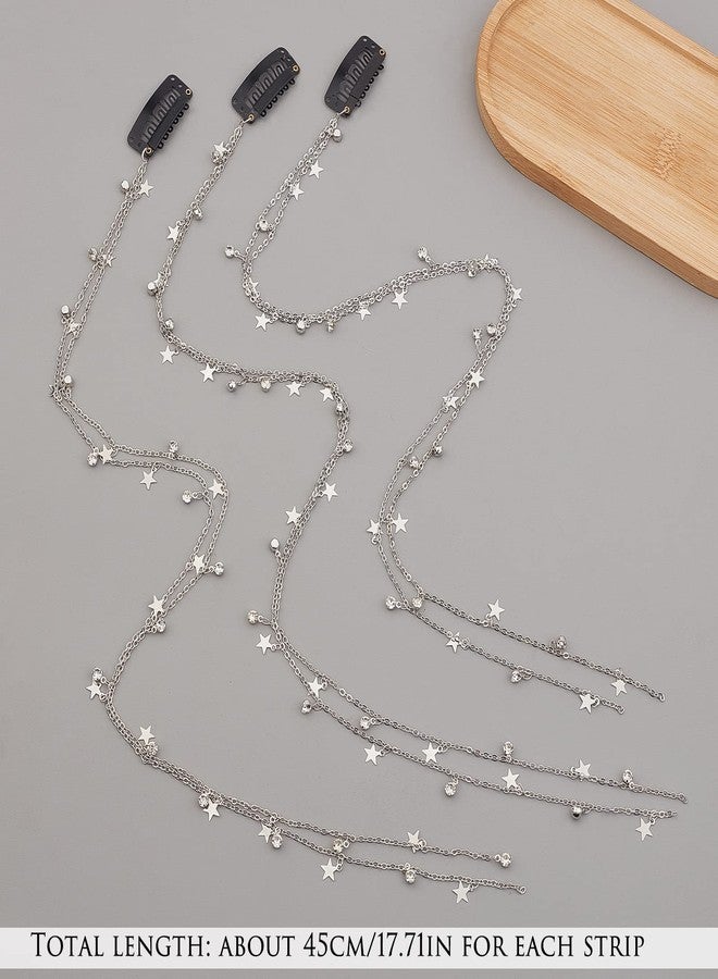 NICENEEDED 3Pcs Hair Chain for Braids, Silver Moon Star Tassel Hair Jewelry, 18 Inches Long Hair Clip Chains in Hair Braiding Hair Extensions for Women Girls Daily Wear - Image 2