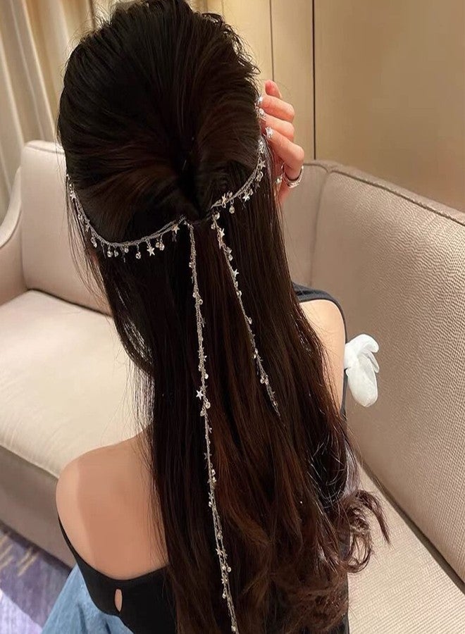 NICENEEDED 3Pcs Hair Chain for Braids, Silver Moon Star Tassel Hair Jewelry, 18 Inches Long Hair Clip Chains in Hair Braiding Hair Extensions for Women Girls Daily Wear - Image 3