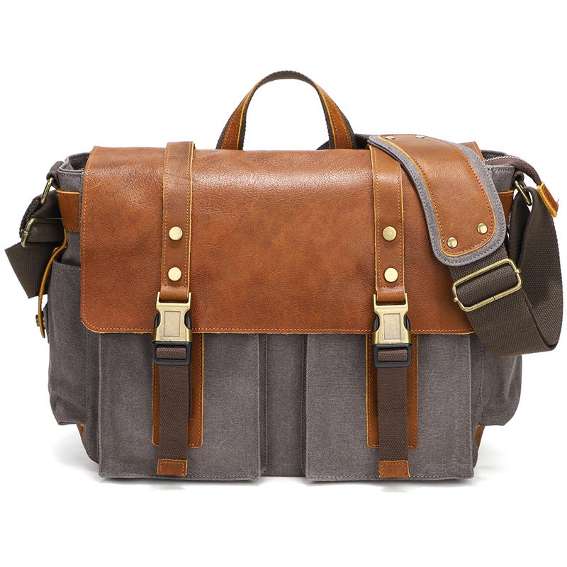 Men'S Messenger Bag Guangzhou Men'S Bag Top Layer Cowhide Vintage Messenger Bag Canvas Bag Men'S Backpack Shoulder Bag - Image 1