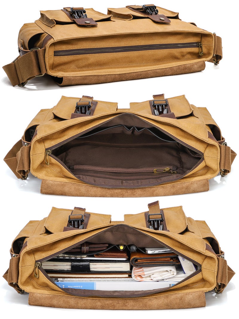 Men'S Messenger Bag Guangzhou Men'S Bag Top Layer Cowhide Vintage Messenger Bag Canvas Bag Men'S Backpack Shoulder Bag - Image 4