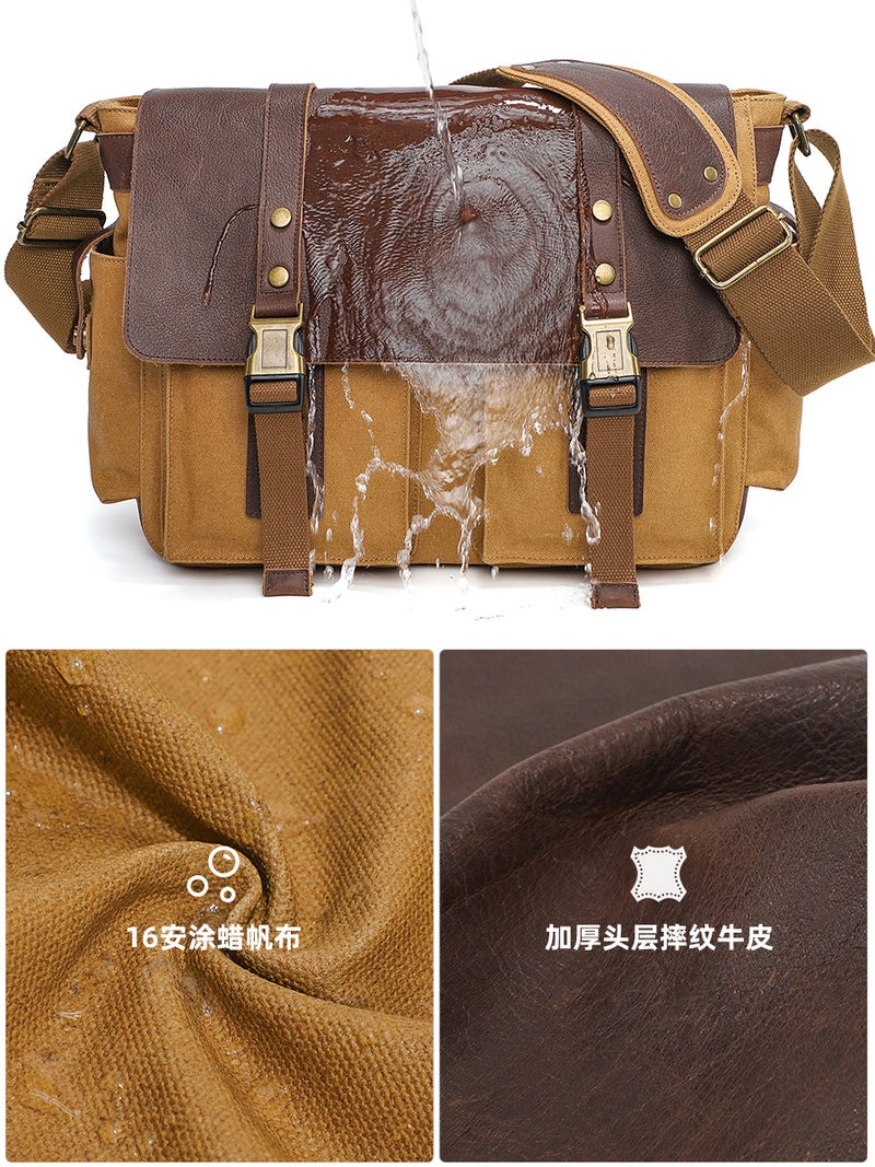 Men'S Messenger Bag Guangzhou Men'S Bag Top Layer Cowhide Vintage Messenger Bag Canvas Bag Men'S Backpack Shoulder Bag - Image 5