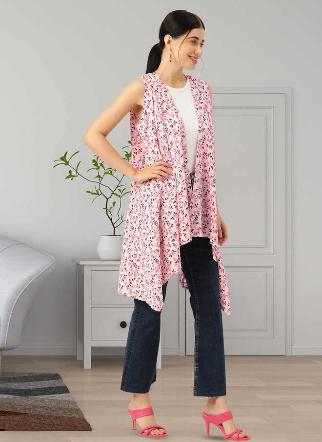 Rue Collection سترة طويلة مفتوحة مزينة بطبعة زهور للنساء - Image 3