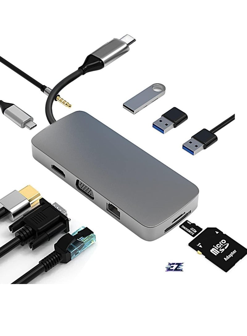 ELTRAZONE 10-in-1 USB C Hub to HDMI 4K Adapter with VGA, 100W PD Charging, USB 3.0/2.0, Gigabit Ethernet, SD/TF Card Reader, 3.5mm Audio Jack, Type-C Docking Station for MacBook Pro/Air, XPS, Laptops & More - Image 1