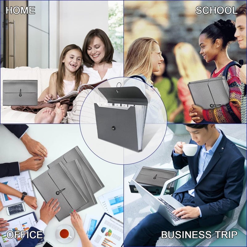 SYOSI Expanding File Organizer Folder, 13-Pocket Accordion File Folder with Tabs & Elastic Closure – A4 Document Holder for Home, School, Office, and Travel (1 Pcs Grey/Transparent) - Image 2